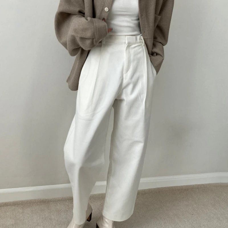 

Chic mat Pure Color Pleated Design ket Loose Wide Leg Casual Pants Long Trousers for Women High Waist Straight Leg