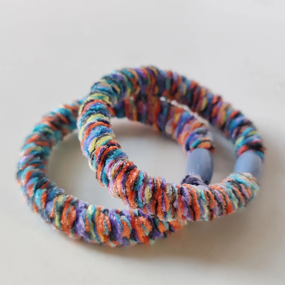 2 Stück Farbblock-Plüsch-Haargummis mit hoher Elastizität für Frauen, dicke Gummi-Haarschlaufen-Haargummis, Pferdeschwanzhalter – Detail 6