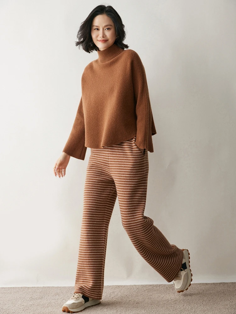 

Women's Autumn Winter Cashmere Sweater Turtleneck Irregular Pullover Thicken Loose jacquard Raglan Sleeve 100% Cashmere Knitwear