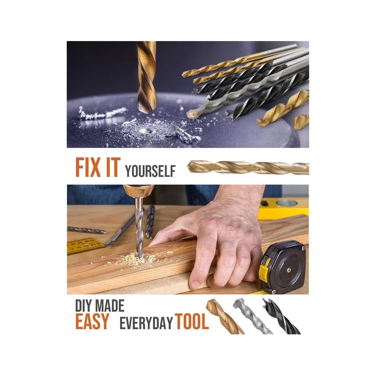 Titanium Coated Drill Bit Masonry HSS Drill Bit Straight Woodworking Twist Drill for Plastic Wood Concrete Brick 130Pc