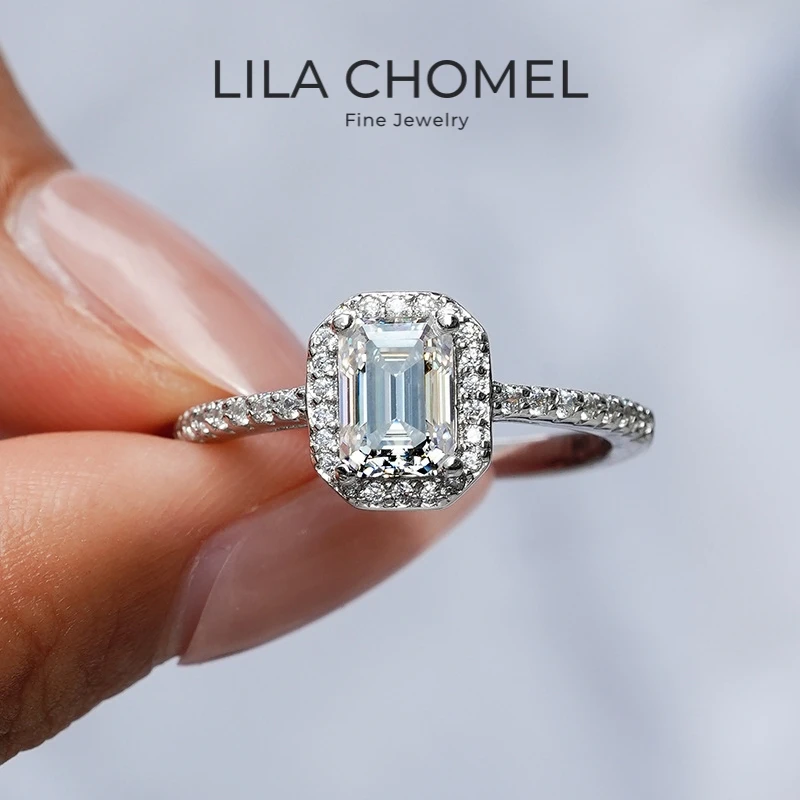 

Women Wedding Bands 18K White Gold Girl Birthday Gift 1CT VVS D Color Emerald Moissanite Diamond Wife PT950 Valentines Day Rings