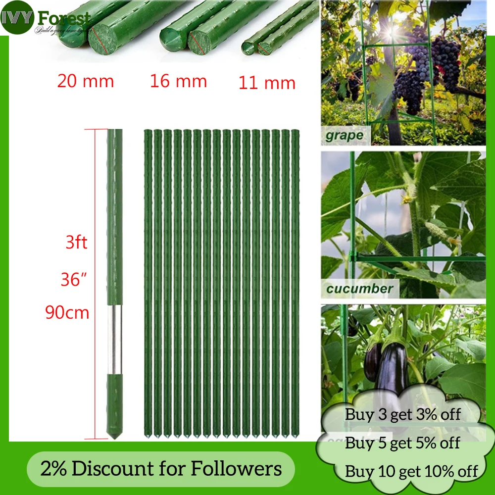 36 length (90cm) comprimento planta estacas jardinagem pilar plástico revestido tubo de aço para apoiar plantas de escalada flores e legumes