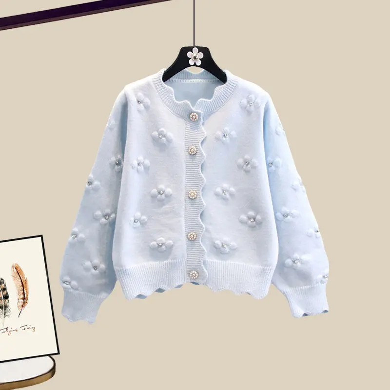 Beaded Small Flower Sweater Jacket Women 2024 Korean Style New Japanese College Style Yangqi Ageing Knitted Cardigan