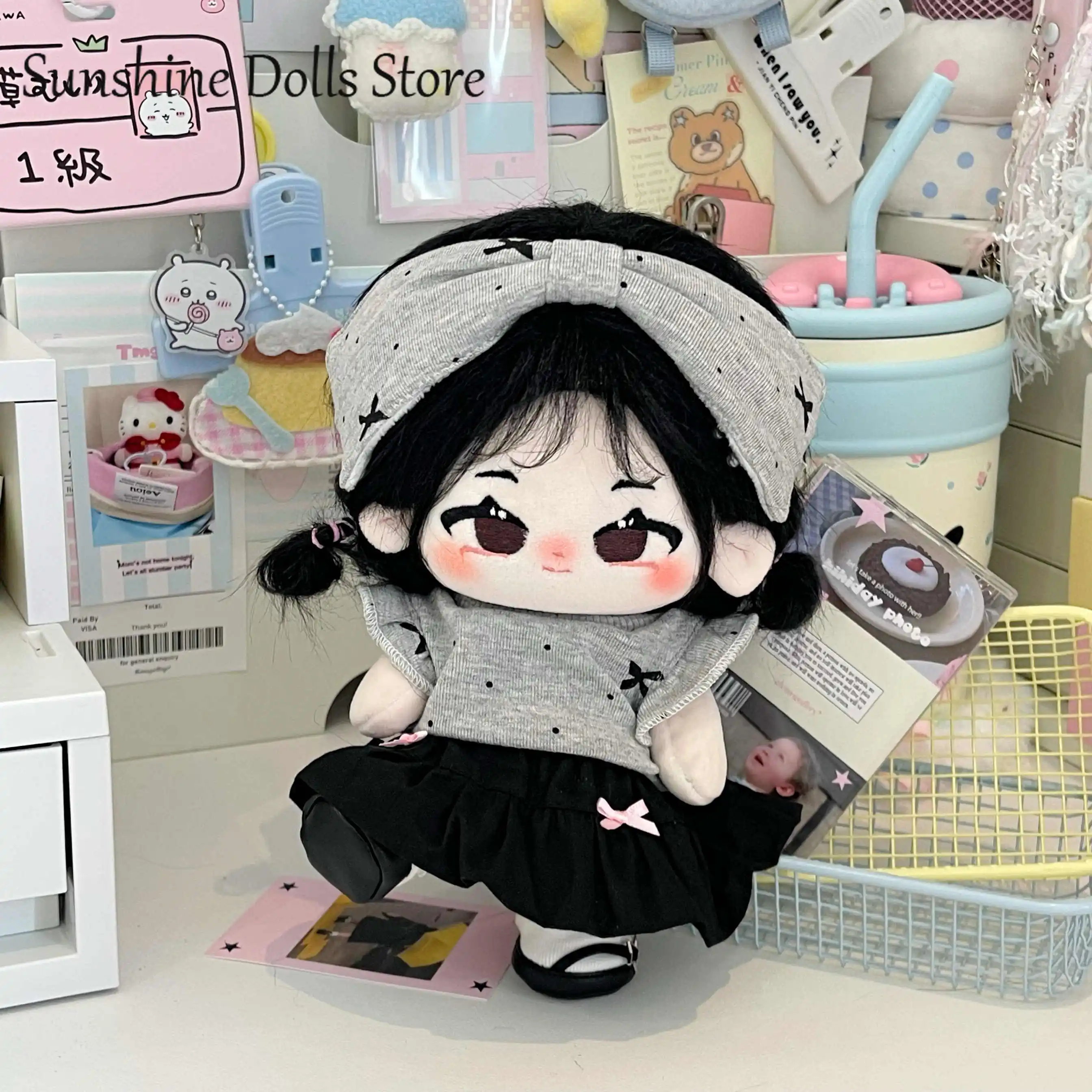 20cm Kawaii Loli Girl Black Little Cat Cotton Doll Body With Skeleton Cartoon No Attributes Dress Up Stuffed Toys Xmas Gift