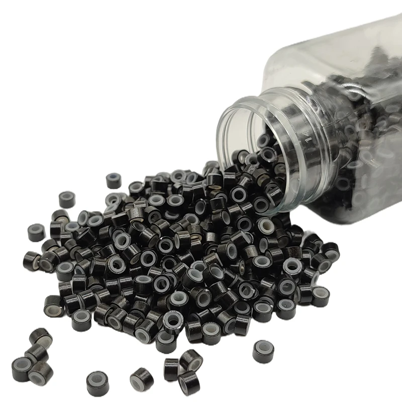 500 piezas de cuentas de micro enlaces de 4 mm, con silicona, para extensiones de cabello 2