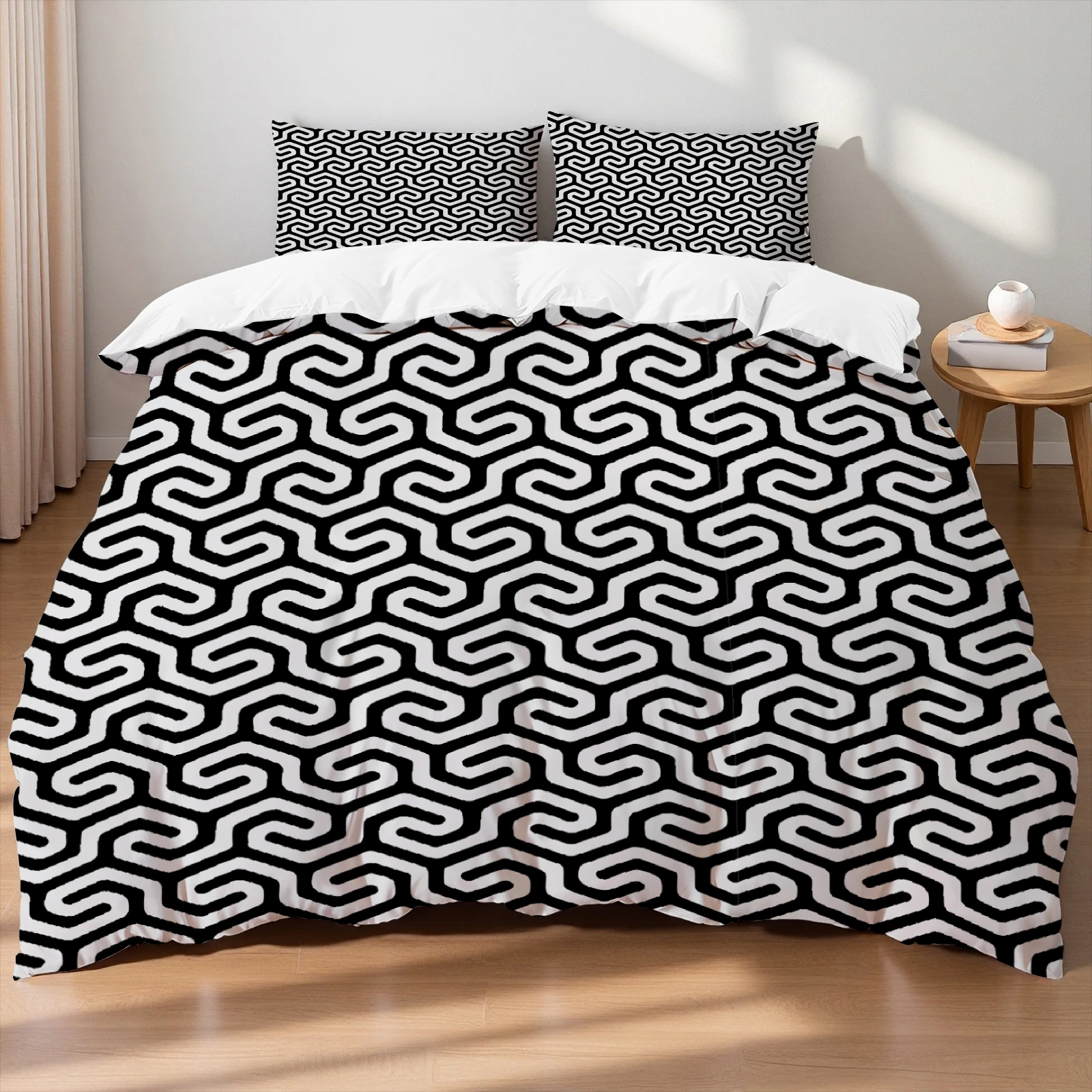 Nordic Stipe Bedding Sets Minimalist Line Black White Duvet Cover With 2 Pillowcases Geometric Gifts For Teen Adult Bedroom