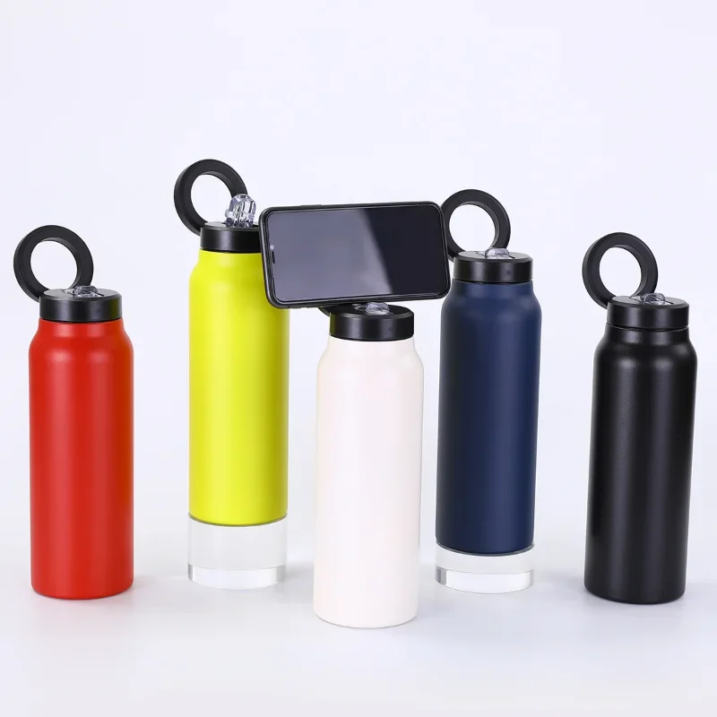 Magnetic Creative Mobile Phone Stand Space Large Capacity 304 Stainless Steel Insulation Cup Outdoor Sports Water Bottle