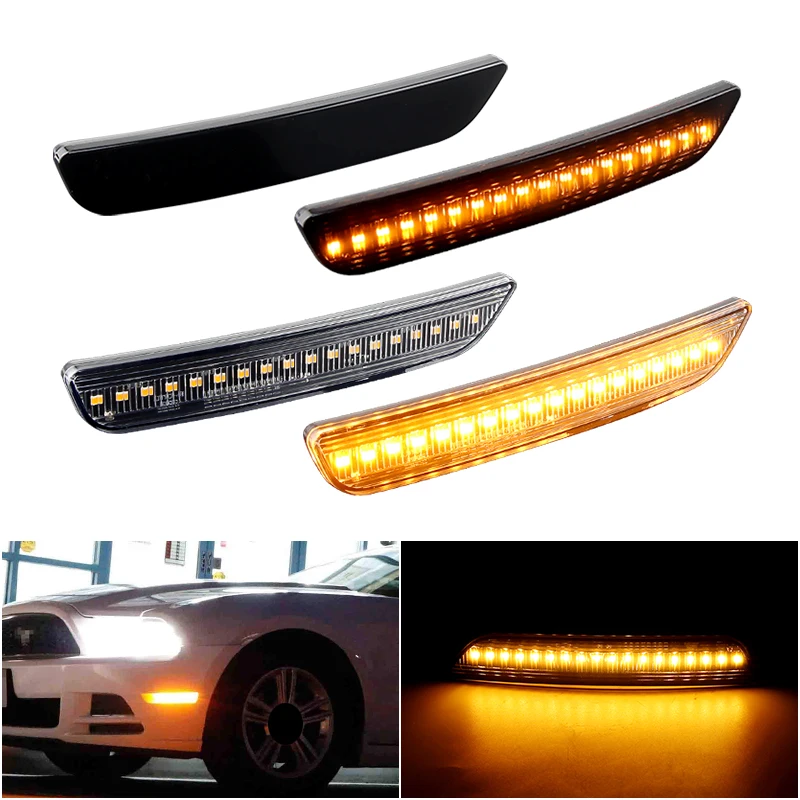

2×for Ford Mustang 2010 2011 2012 2013-2014 Front Yellow Rear Red LED Side Marker Light Car Bumper Signal Reflector Blinker Lamp
