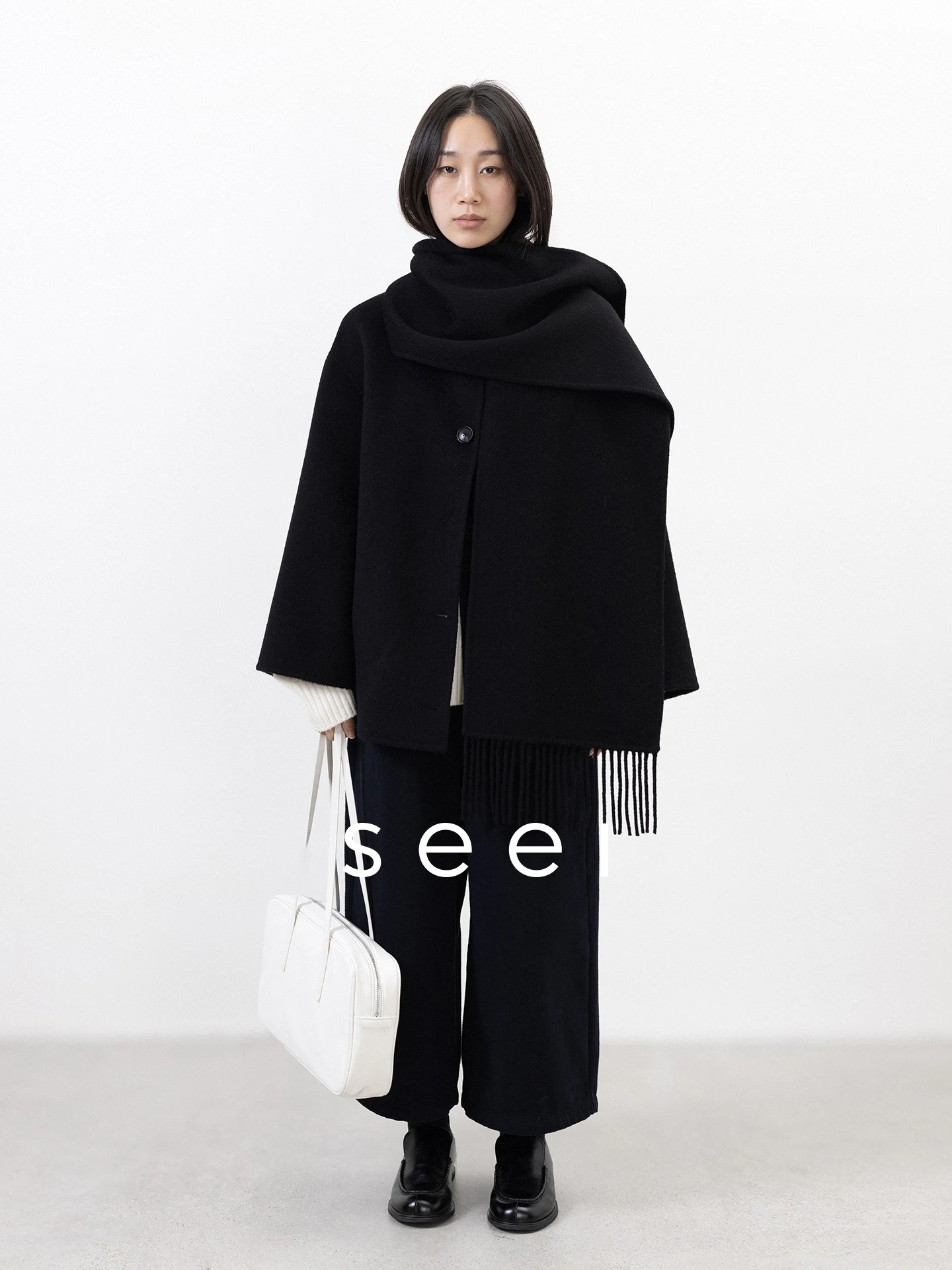 

Утепленный двусторонний шерстяной плащ с бахромой для женщин, зимнее теплое пальто в винтажном стиле, чистый дизайн, для электронной коммерции