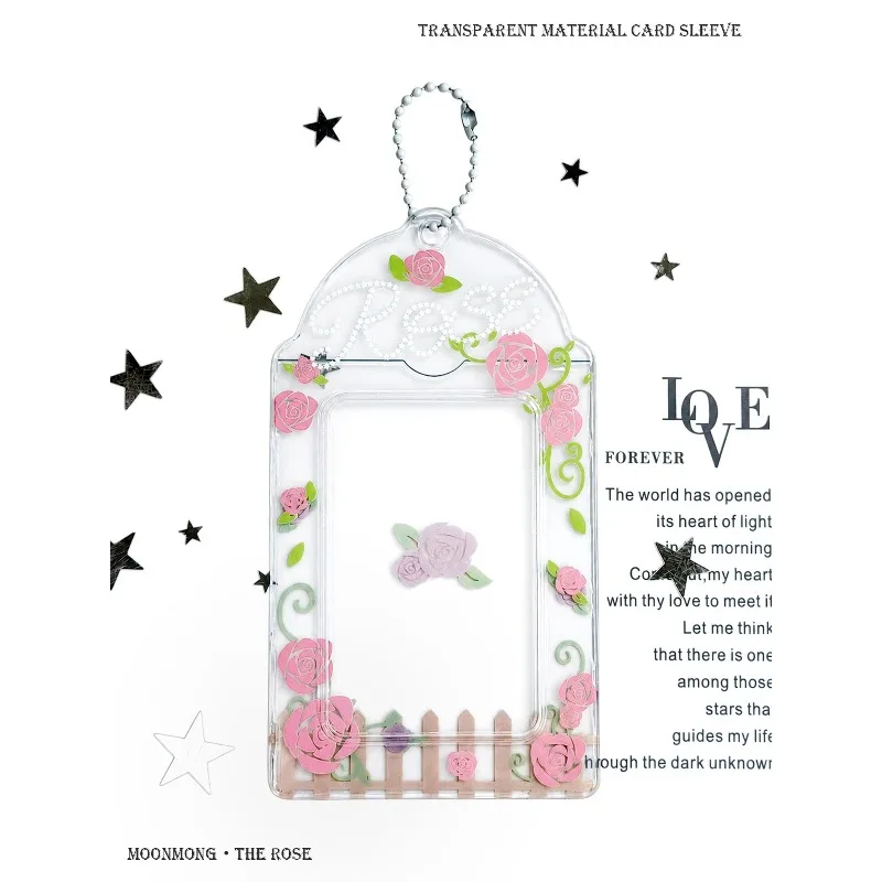 Rose Ode 3/3.5 Inch Clear Card Holder, Vintage Vine Floral Pattern PVC Hanging Photo Display Sleeve, for Kpop Anime Merch Decor