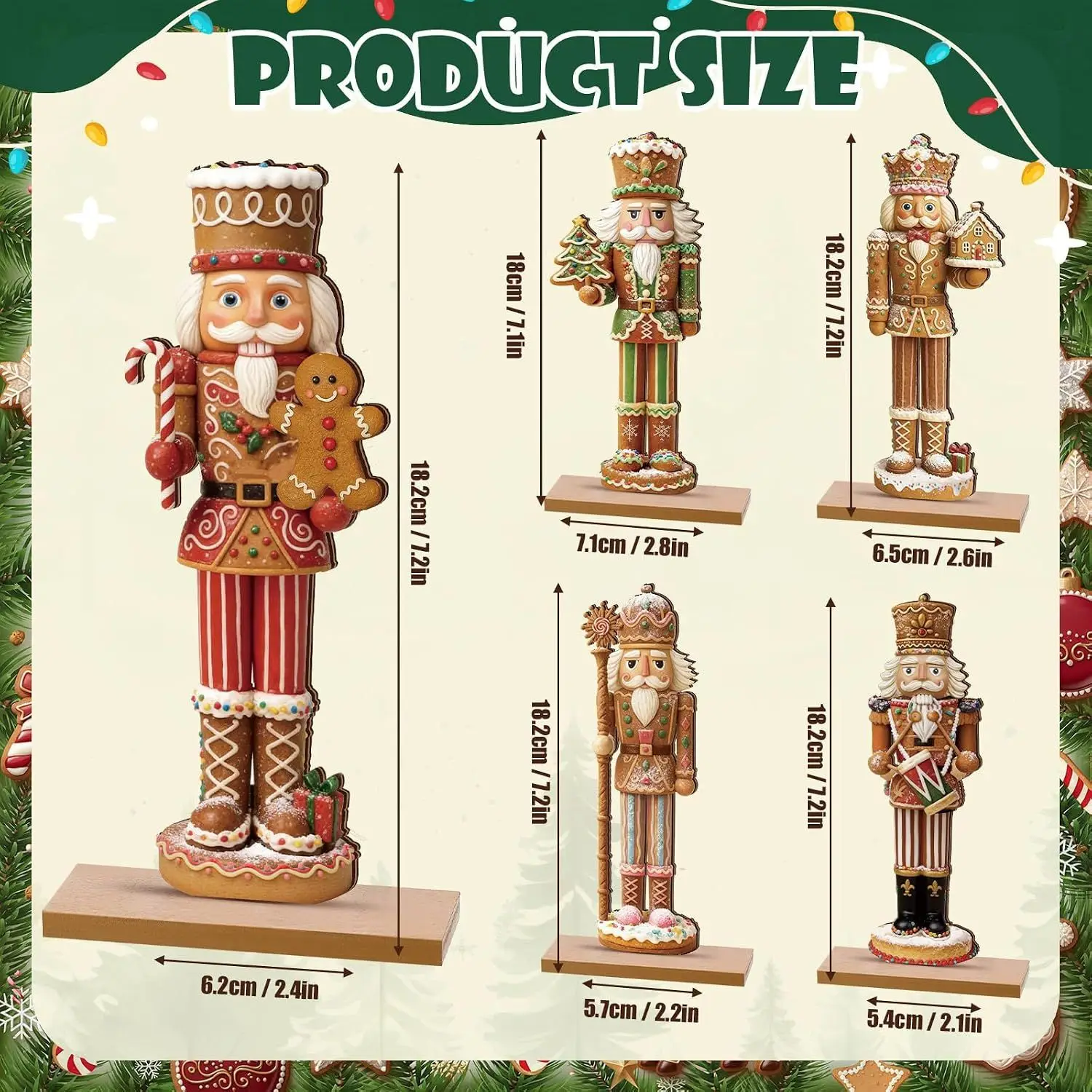 5-Piece Set of Wooden Christmas Nutcracker Soldier Table Decorations, Gingerbread-Style Nutcracker Soldier Stand Figures