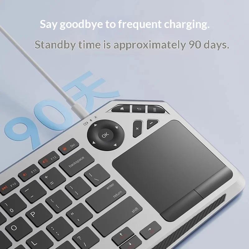 Touchpad Wireless Keyboard, BT5.1, 3-Device, Rechargeable, 30-Day Battery, Slim Portable, for IOS Android Windows Tablet