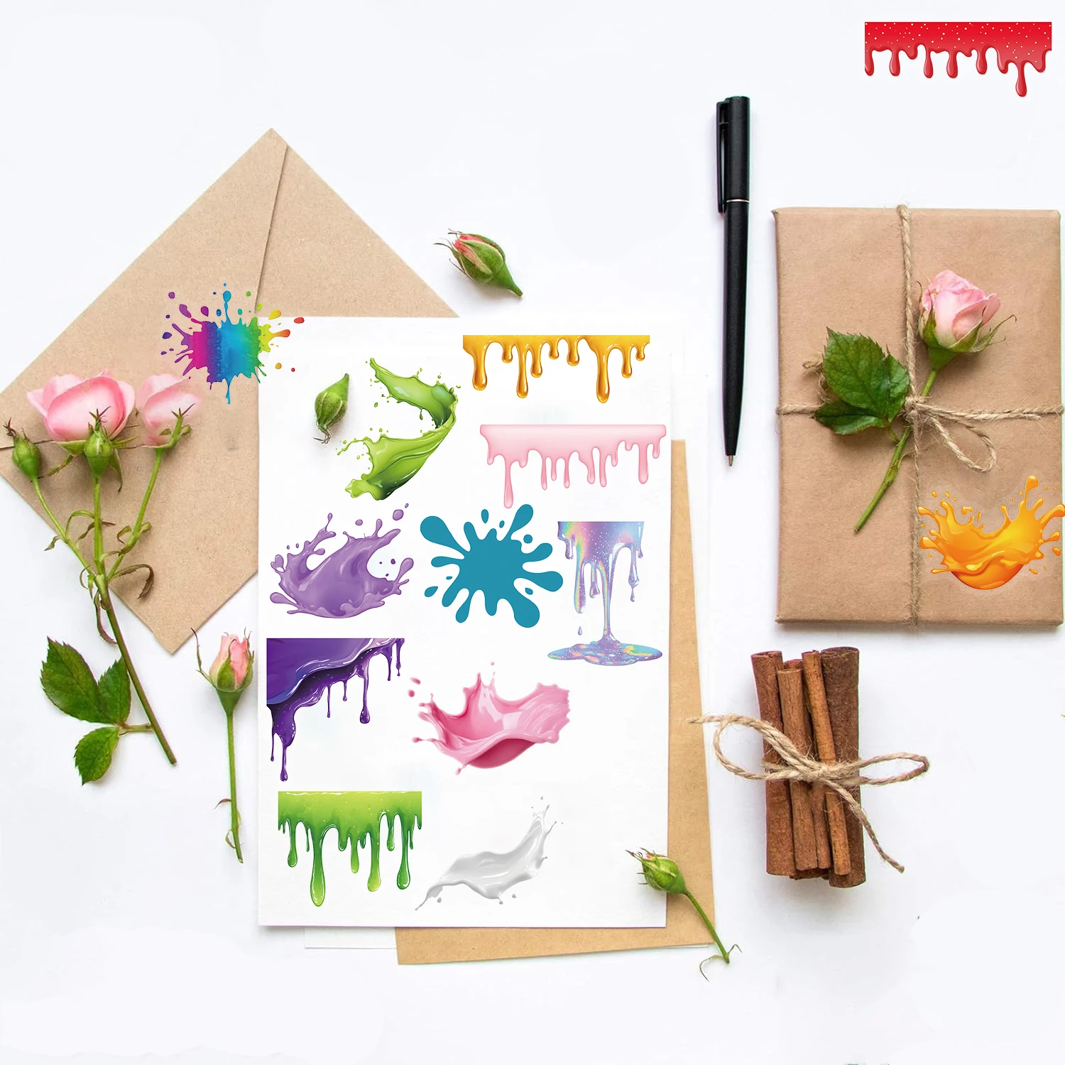 50PCS Dripping Paint Sticker Kawaii Scrapbook Cartoon Stationery Laptop Suitcase Stationery Laptop Luggage Funny Phone Stickers