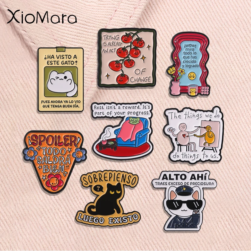 Inspirational Spanish Latin Quotes Enamel Pins Rest is Part Of Your Progress Mental Health Healing Slang Brooches Badge Jewelry