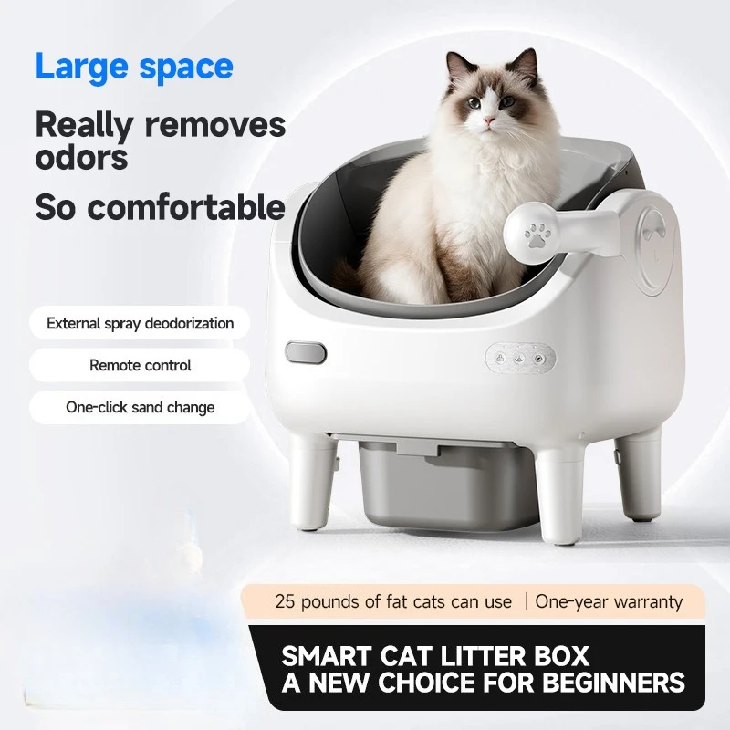

Large open top Automatic Litter Box with app remote control /double DEODORIZING escort/ GRAVITY induction/360 anti jam system
