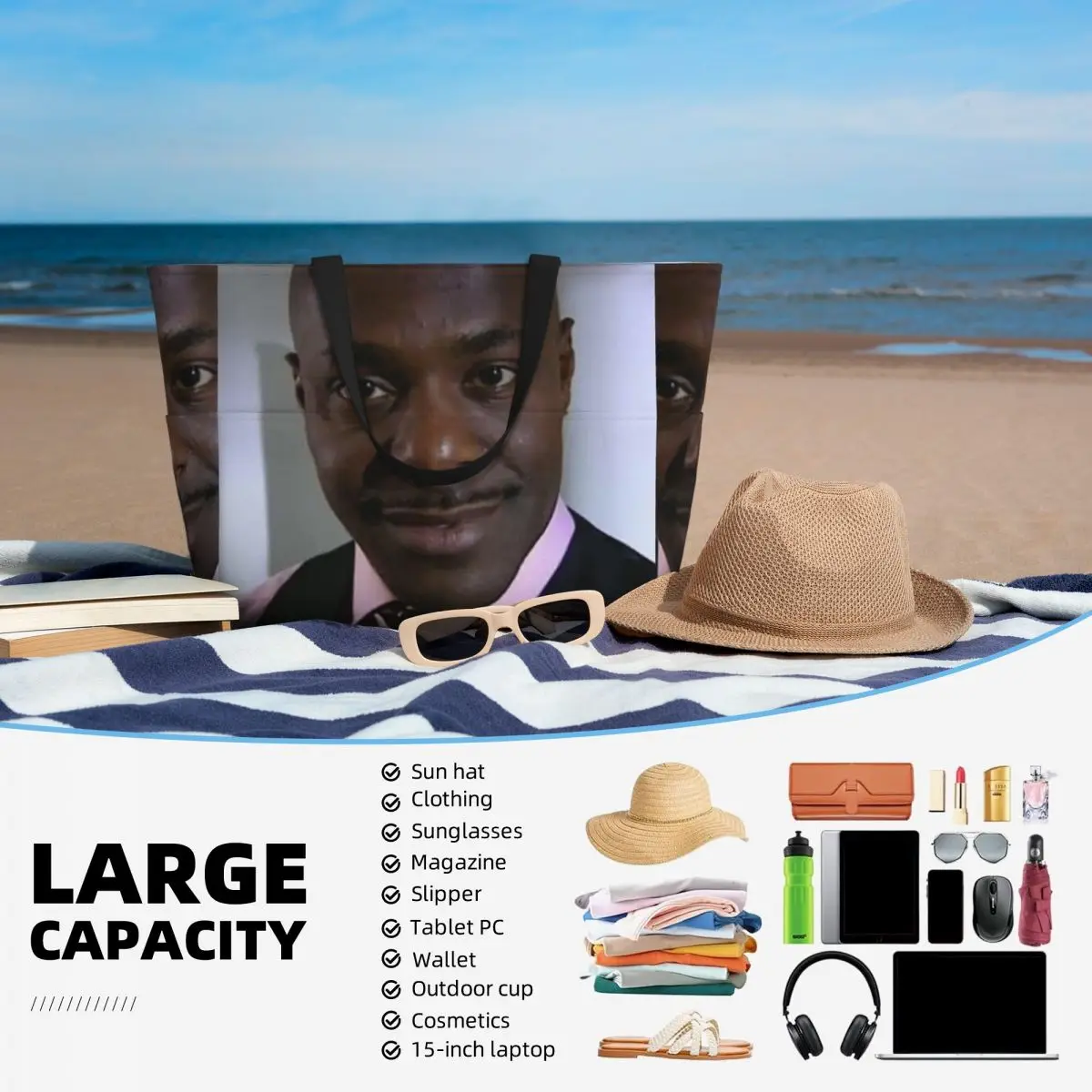 Alan Johnson Peep Show Beach Tote Bag Sport Gym Yoga Duffle Large Tote Bag Women Travel Bag Fitness bag