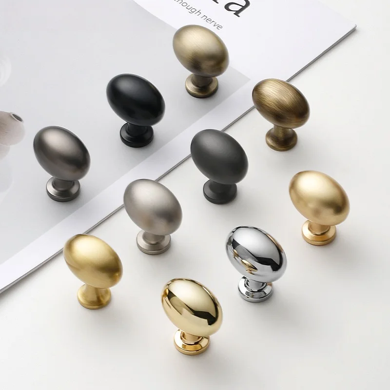 Oval Single Hole Cabinet Pull, Pigeon Egg Shape Furniture Knob, Nordic Gold Brass Drawer Handle for Wardrobe Cupboard