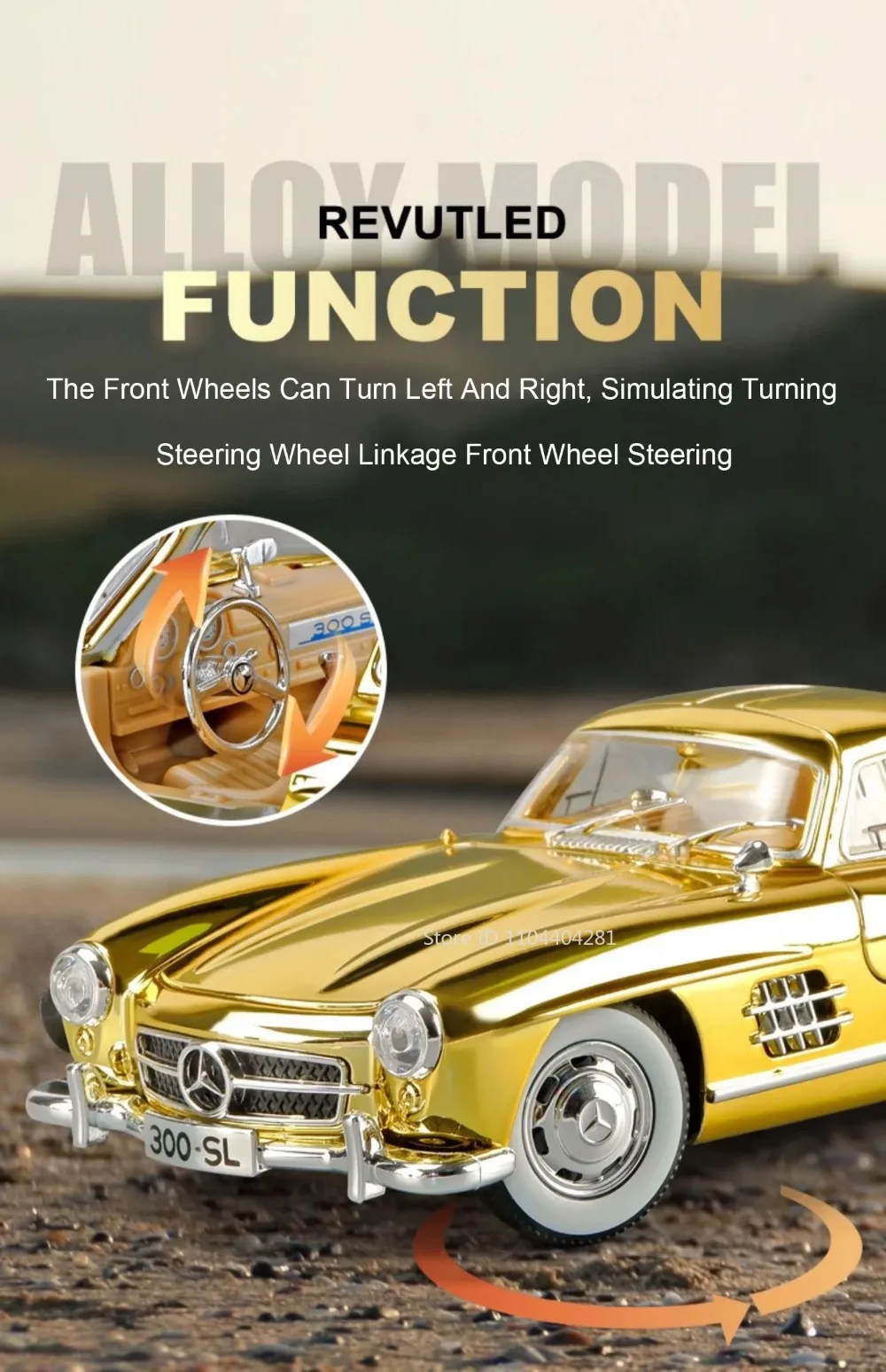 1:24 Phantom 300SL Legierung Diecast Vintage Auto Miniatur Modell Spielzeug Sound Licht Zurückziehen Türen Geöffnet Ornament Kinder Festival Geschenk – Detail 23