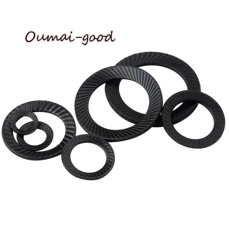 5/10/20/50pcs High Quality Precision Carbon Steel Blackened Double-sided Diagonal Washers with Toothed Anti-loosening Washers