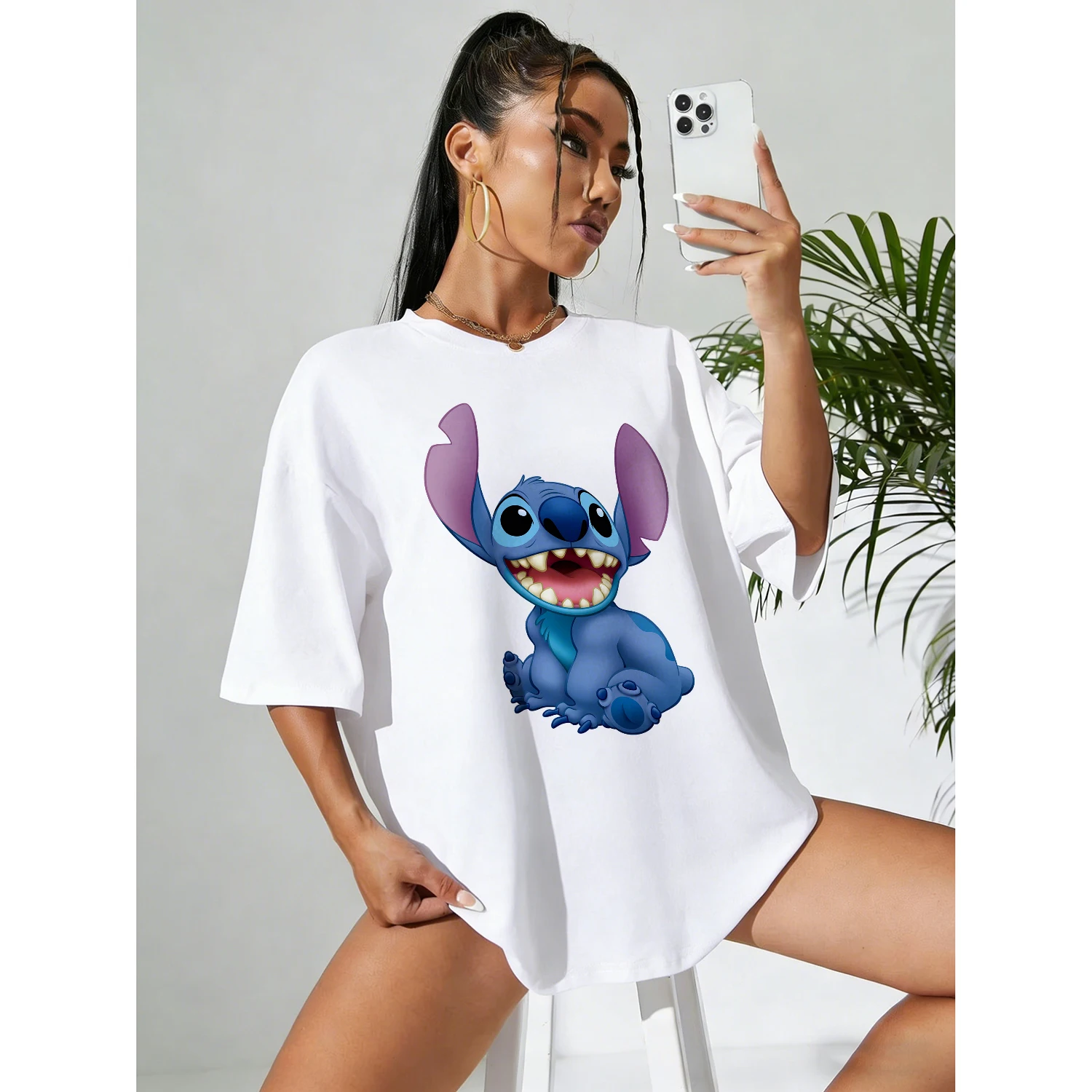 

Детские наклейки Disney's Summer Star «Contrast Cute Grinning» Футболка с принтом из 100% хлопка — мужской и женский повседневный дышащий топ