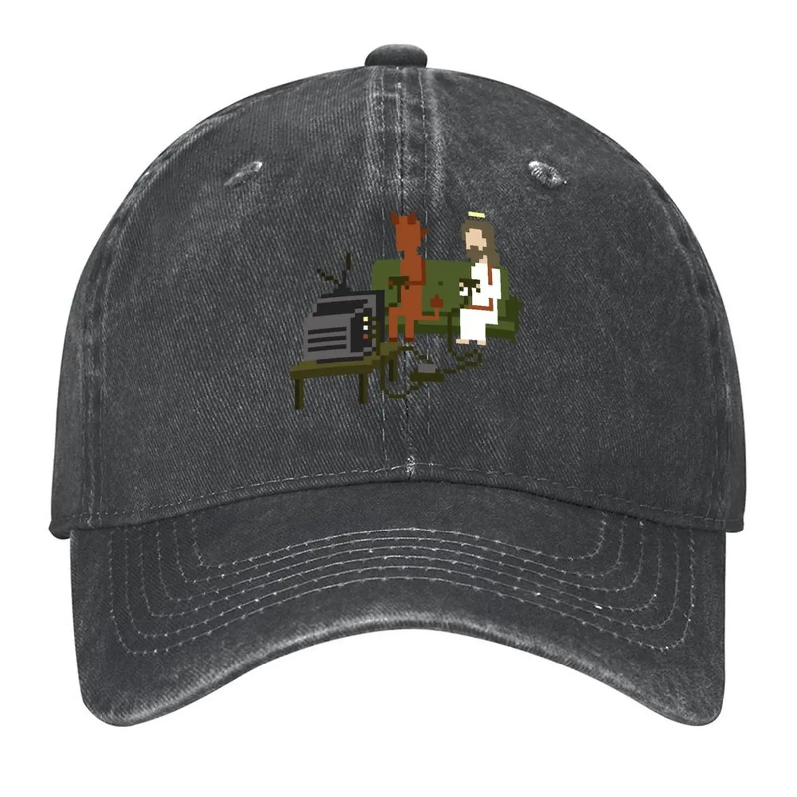 

Jesus And Devil Playing Video Games Pixel Art Baseball Cap Golf Uv Protection Solar Hat Snap Back Hat Rave Men Hats Women's