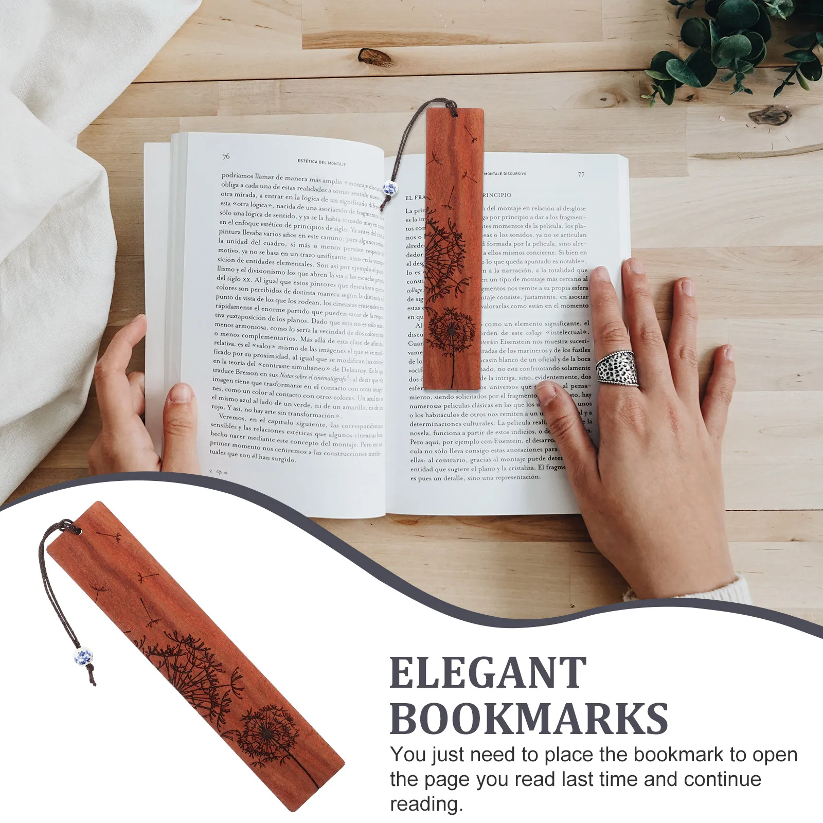 

Natural Wooden Bookmark Chinese Style Retro Vintage Carved Classical Bookmarks for Men Women Flower Shaped Reading Home