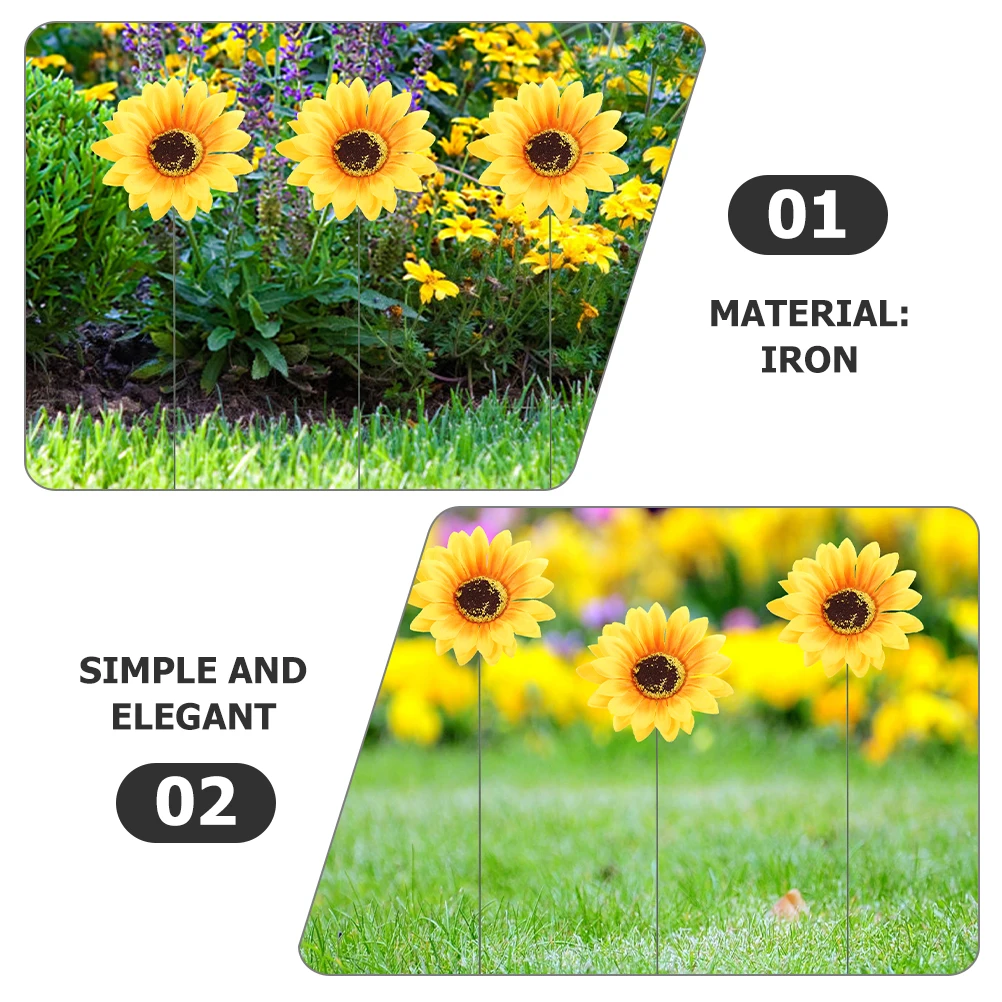 

10pcs Iron Flower Insert Garden Stake Sunflower Lawn Ornament For Outdoor Patio Yard Decoration Flower Pot Stake Garden