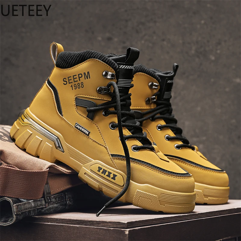 Motorcyclist Boot Winter Boots British Style Lace-up High Tops Popular Model UETEEY Thick Bottom Trendy All-match Anti-wear Shoe