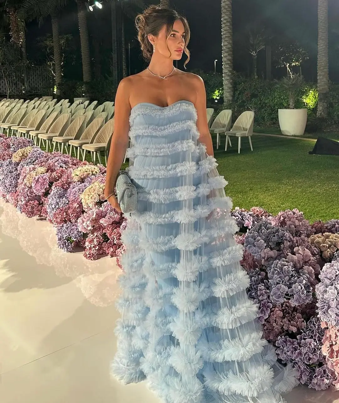 

Customized Sweetheart Tulle Tiered Evening Dresses 2025 Sleeveless Loose Formal Occasion Dress Elegant Women Prom Party Gown