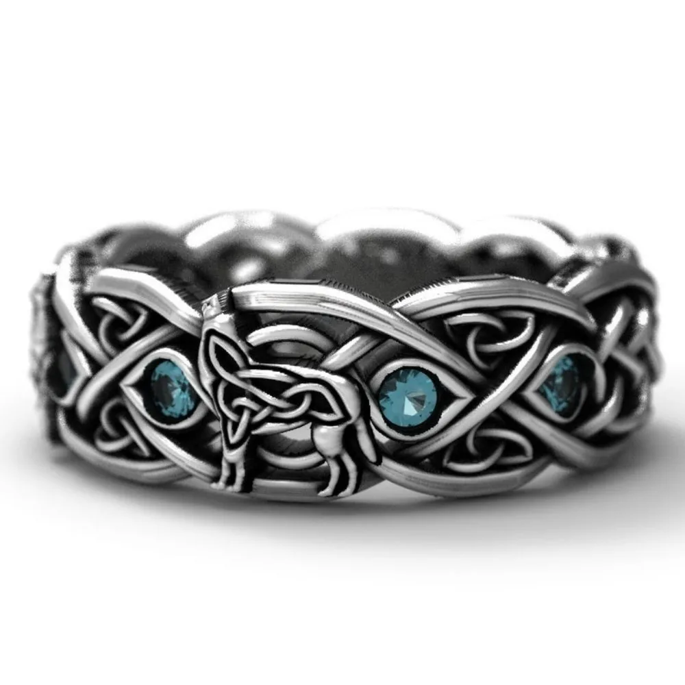New Creative Retro Silver Color Wolf Totem Line Multi-layer Cross Stainless Steel Finger Rings for Men Women Personality Jewelry