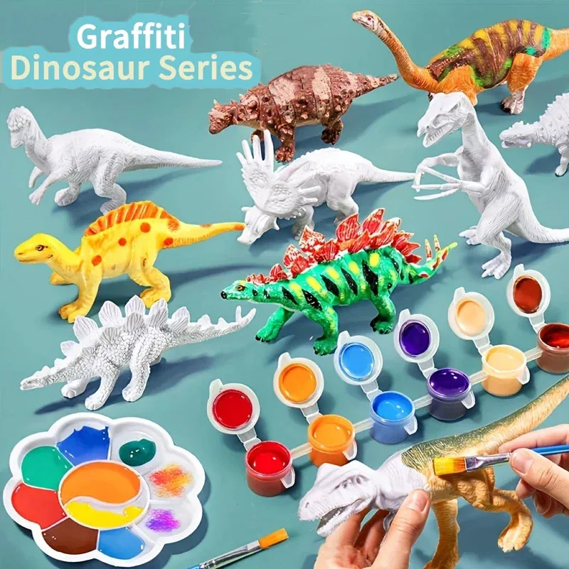 6/8 stuks geschilderd graffiti dinosaurus wit embryo dieren model kinderen educatief DIY handgemaakte schilderkunst kleurrijk dinosaurus speelgoed