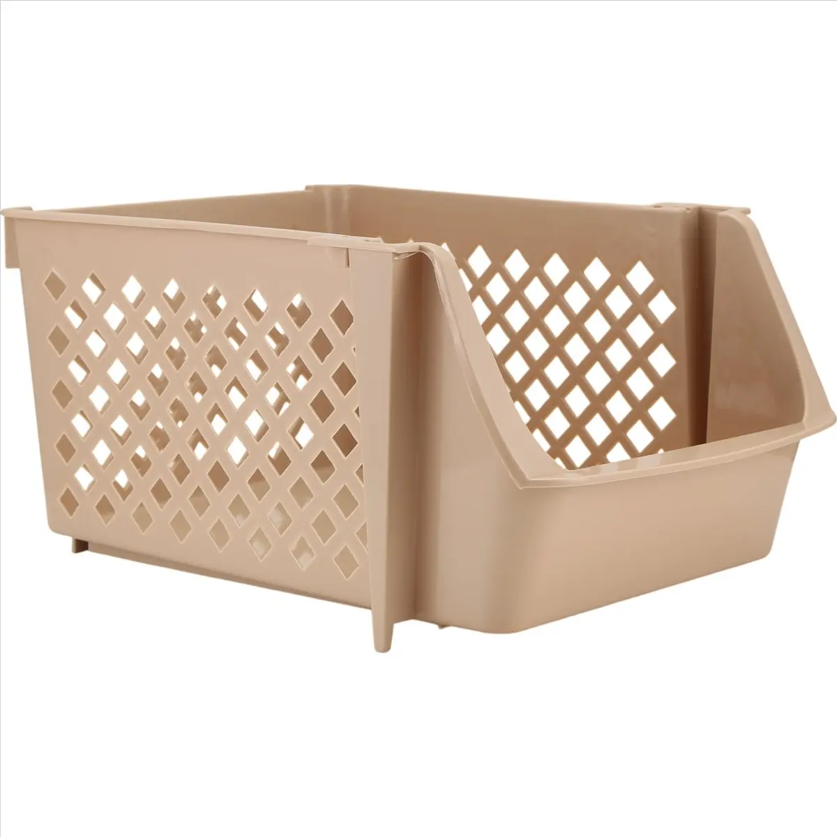 Stackable Plastic Basket Kitchen Storage Basket Fruit & Vegetable Plastic Storage Basket Plastic Storage Rack(Beige)-A28R