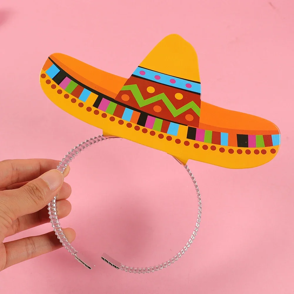 6pcs Mexican Theme Party Decorations Cinco De Mayo Party Paper Hat Headbands Fiesta Photo Booth Props Sombrero Hairband Gift