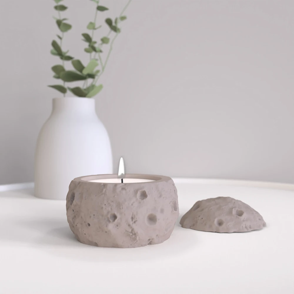 Candlestick Holder Silicone Mold Concrete Moon Surface Candle Jar with Lid mold Plaster Aromatherapy candle Storage Box Molds