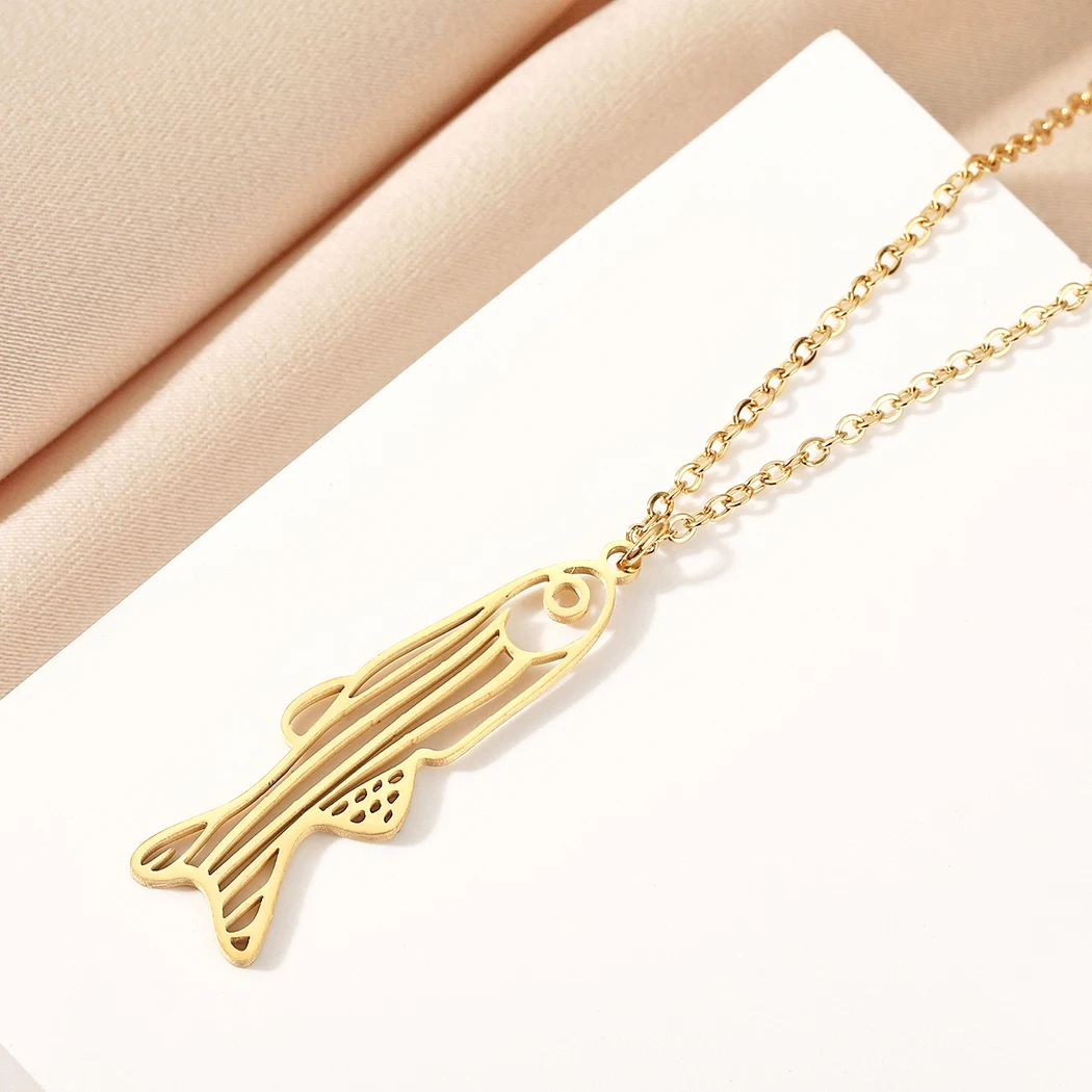 QIMING Gold Zebrafish Pendant Necklace For Women Stainless Steel Sea Animal Ocean Fish Cute Necklace Gift