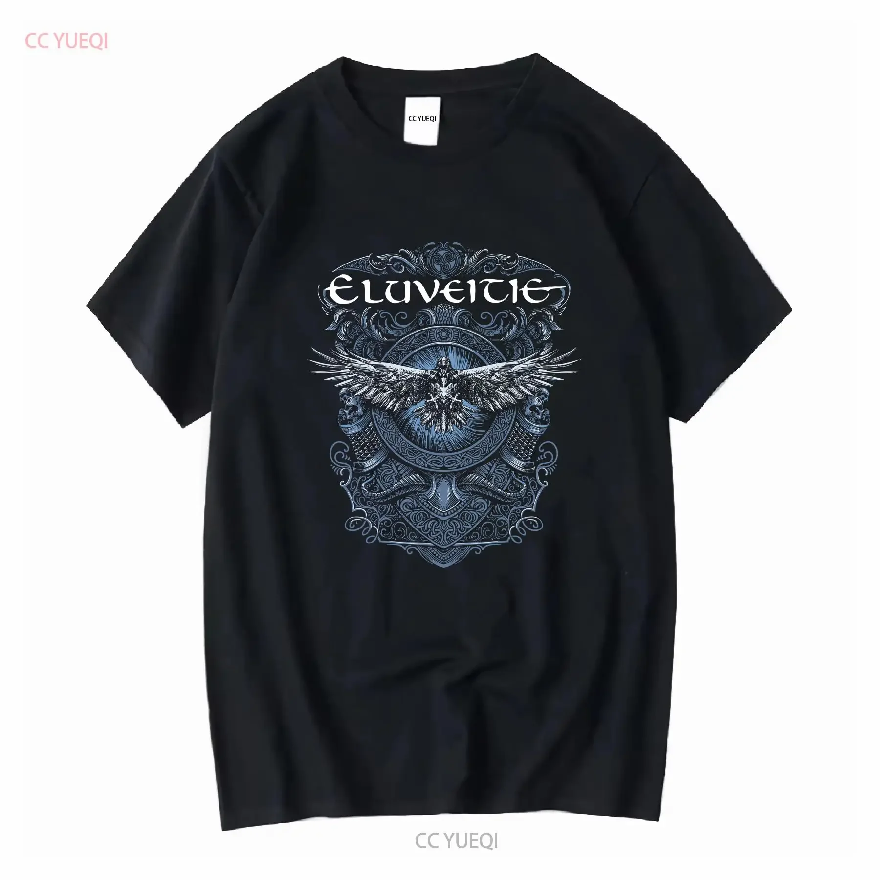 ELUVEITIE Dark Raven Camiseta vintage lavada unissex streetwear esticado casual top para uso diário ligeiramente gráfico