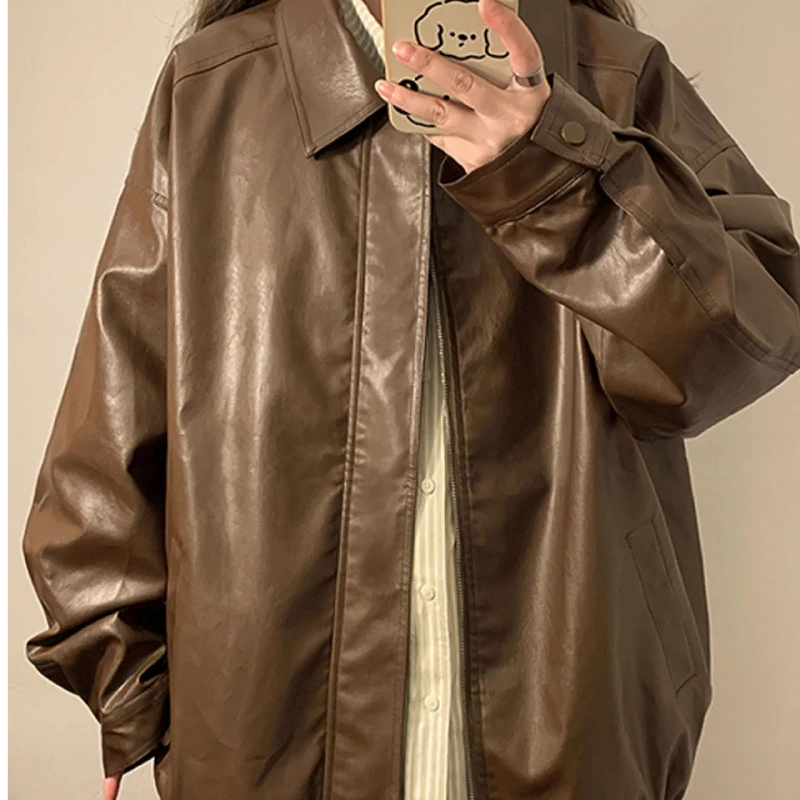 

Женская свободная водонепроницаемая ветрозащитная куртка в мотоциклетном стиле для пар, осень-зима 2024, модная, с завышенной талией