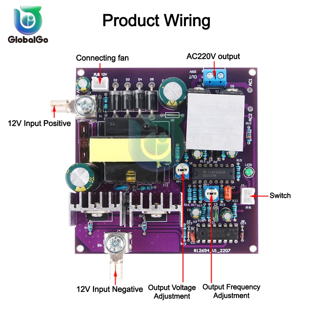 300W Corrected Sine Wave Output 50Hz Inverter 12V To 220V Inverter Power Supply Energy Storage DC-AC Boost Board