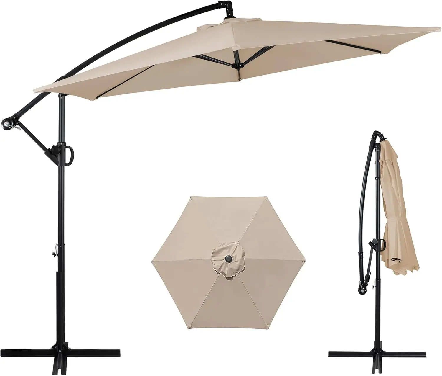 

Offset Patio Umbrella with Easy Tilt, Crank & Cross Base, Outdoor Cantilever Sunshade, Khaki