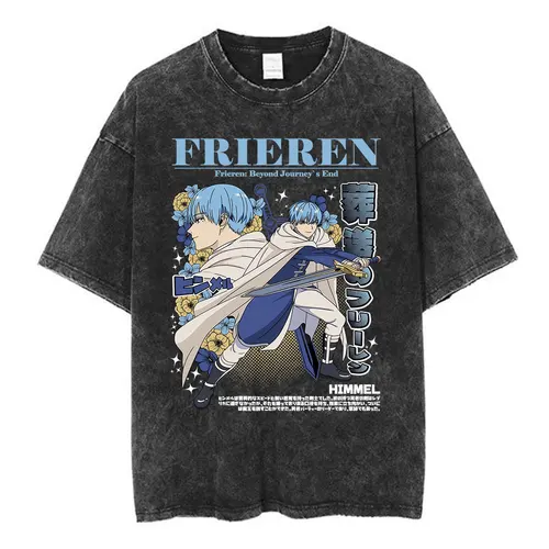 Imagen 1 del producto Camiseta Vintage Lavada de Anime Frieren: Beyond Journey's End Himmel, Camiseta de Moda para Hombre y Mujer, Camiseta Informal de Algodón de Manga Corta Estilo Harajuku