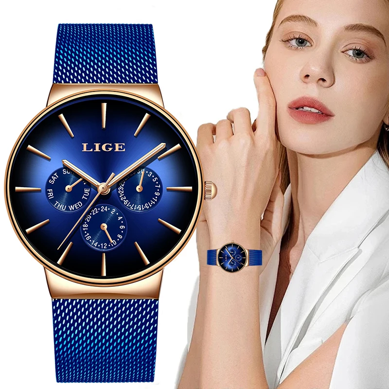 LIGE New Fashion Woman Watch Elegant Luxury Simple Ultra-thin Mesh Steel Belt Quartz Ladies Watches Waterproof Casual Date Clock