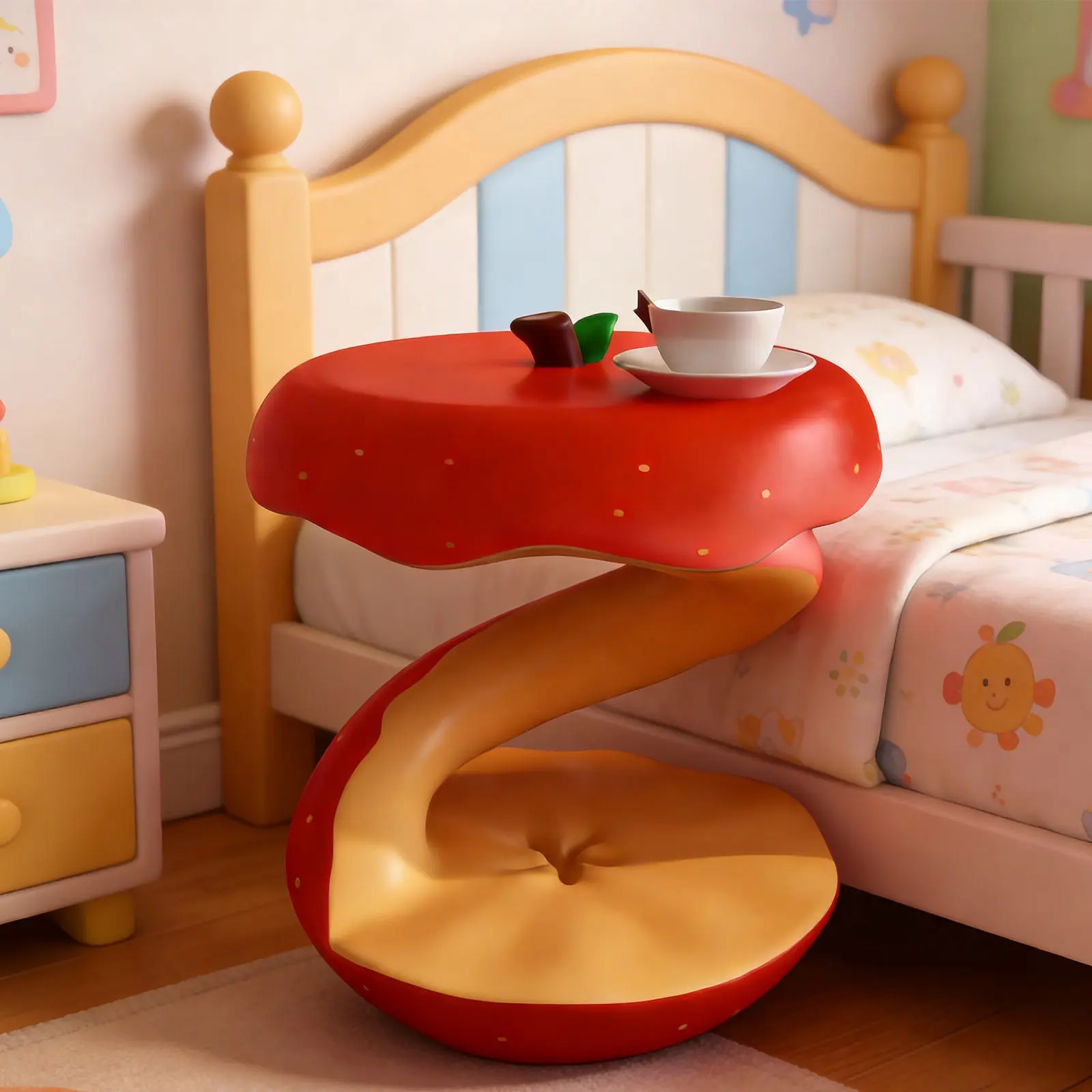 Creative apple shape edge corner table cute cartoon coffee table living room small apartment decorative floor ornament