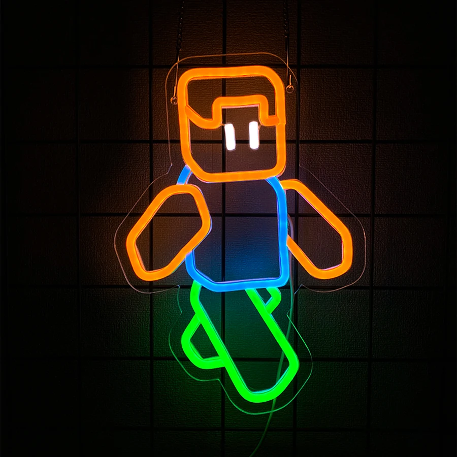 

Игровая светодиодная неоновая вывеска, икона мультяшного персонажа My World, подходит для спальни, дома, бара, игровой комнаты, человеческой пещеры, клубного художественного декора.