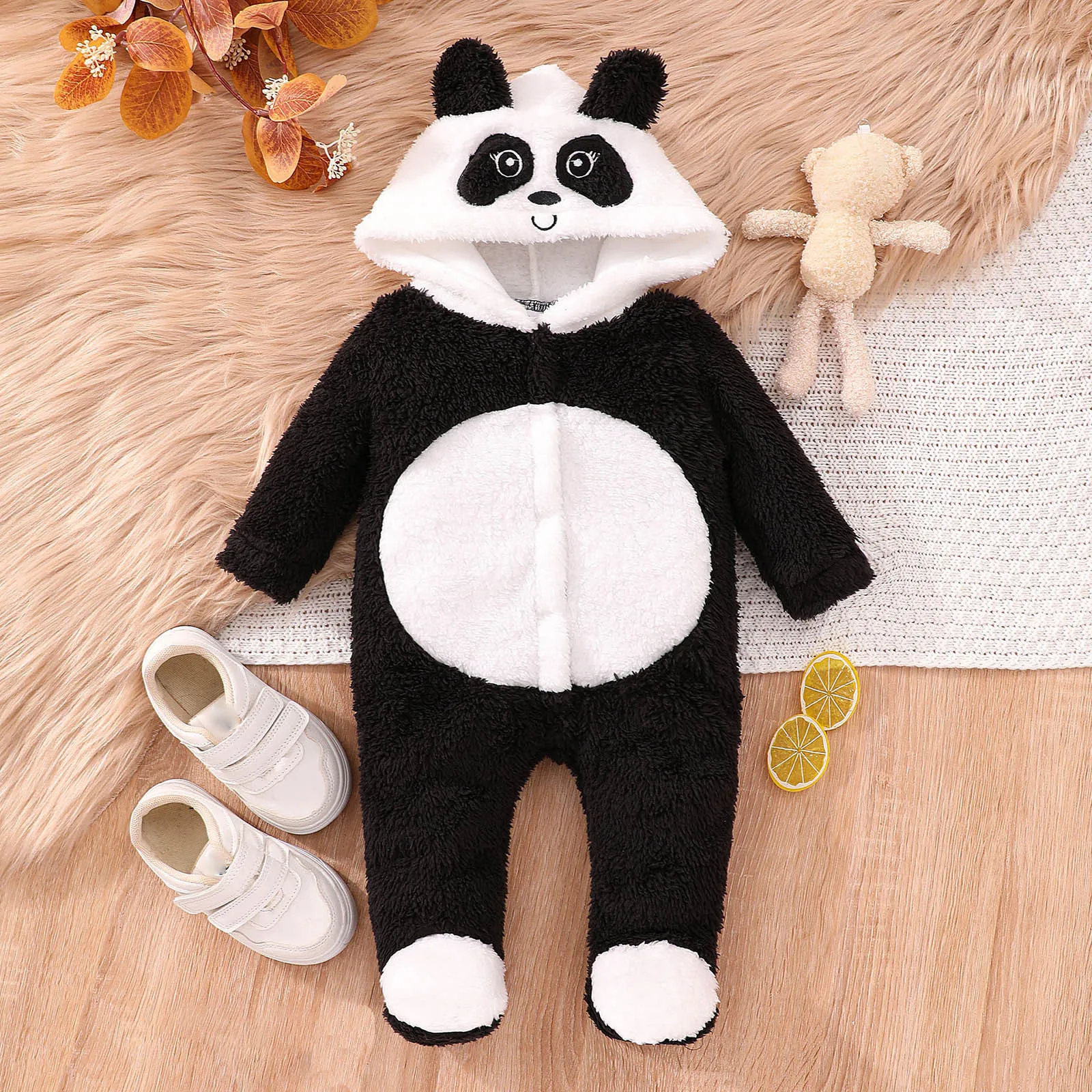 Toddler Boys Girls Long Sleeve Romper Cartoon Panda Hooded Jumpsuits Baby Fall Winter Clothes For Newbrons Baby 6 9 12 18 Months