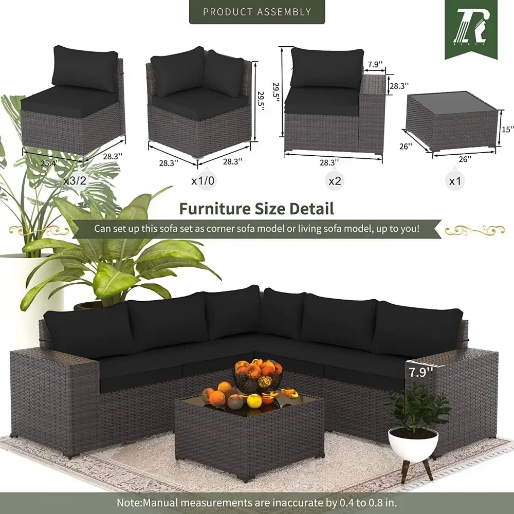 Outdoor Patio Furniture Set, 6 PCS Outdoor Furniture All Weather Patio Sectional Sofa PE Wicker Modular Conversation Sets