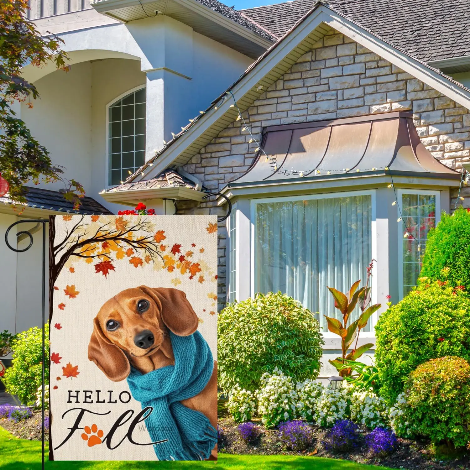 مرحبا الخريف الألماني حديقة العلم للخارج 12x18 بوصة مزدوجة الوجهين الخيش مابل ليف مزرعة عطلة في الهواء الطلق ساحة العلم H HHJ #4