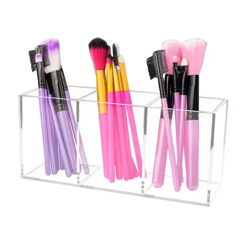 3 Holes Transparent Cosmetic Makeup Acrylic Makeup Brush Tool Storage Box Case Make-up Brush Holder Table Organizer Makeup Tool