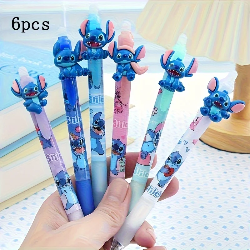 6 قطع من أقلام الجل القابلة للمسح - تصميم كرتوني لطيف، نقطة دقيقة 0.5 مم، جهاز نقر من الراتنج الأزرق، مثالي للكتابة واللوازم المدرسية #1