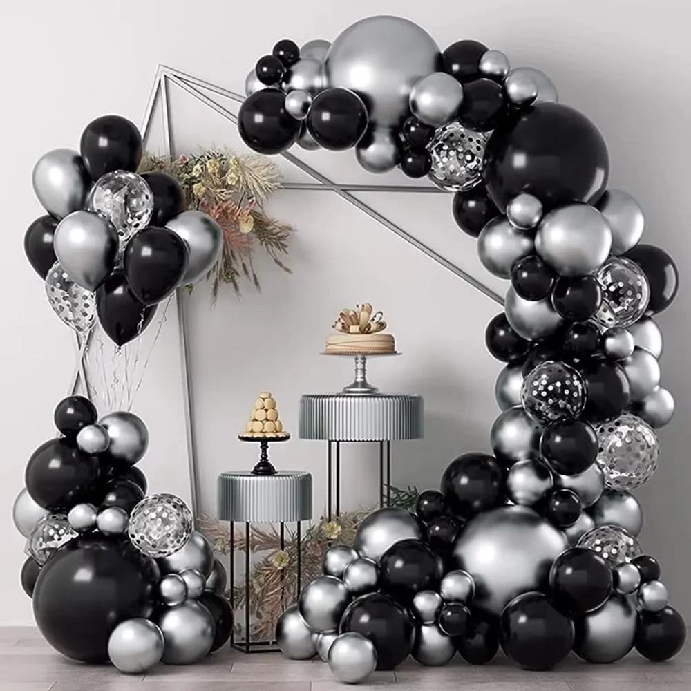 

106Pcs Black Balloons Garland Arch Kit Metallic Silver Confetti Latex Ballon Graduation Kid Birthday Party Wedding Decor Supplie