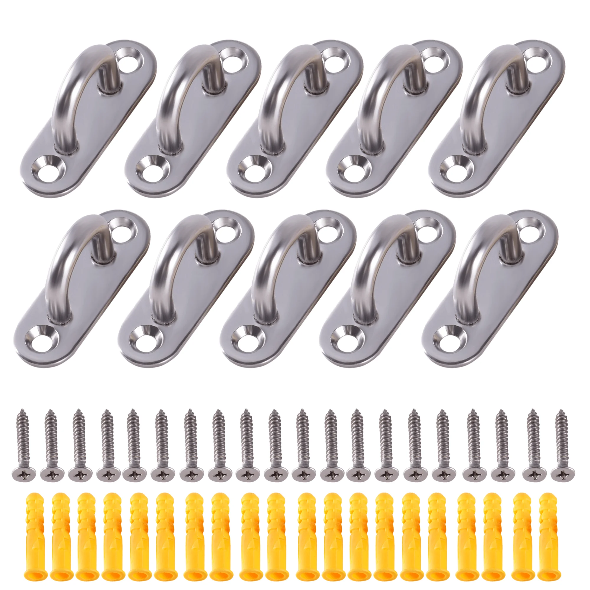 10Pcs 304 Stainless Steel Ceiling Hooks With Screws Hammock Ceiling Fan Hook Pad Eyes Plate U Hook Staple Ring Hook Hardware